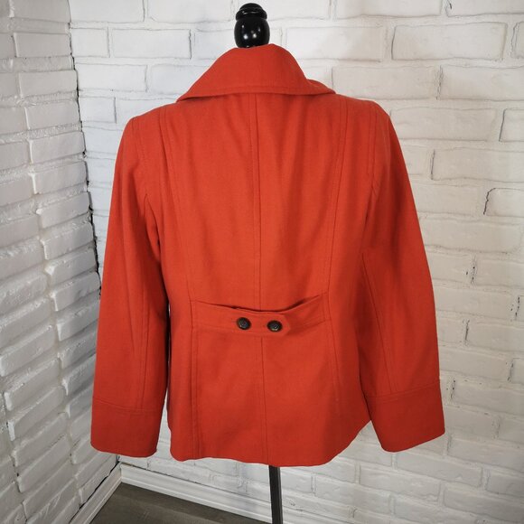 Old Navy Ladies Size Large Orange Lined Button Closure Wool Blend Coat - Picture 2 of 9
